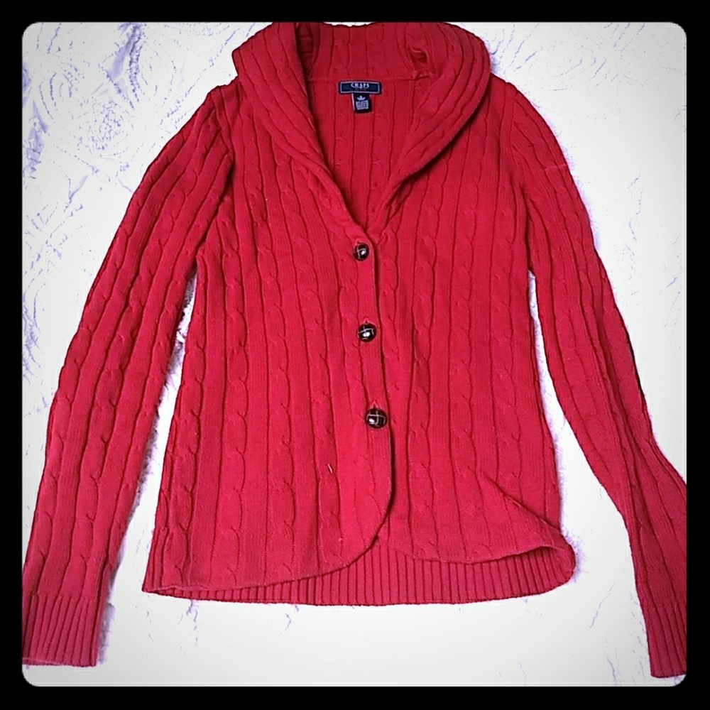 Red cable knit cardigan